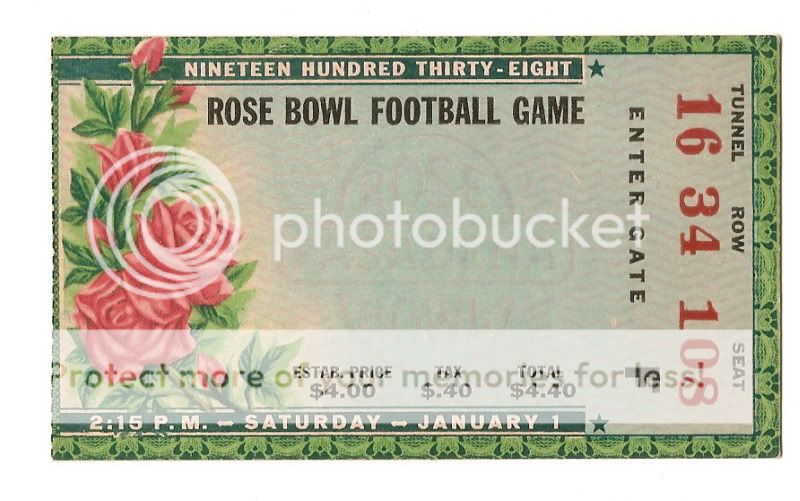 1938 Rose Bowl Game Ticket Stub Alabama California